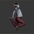 A Man Jumping In Grey Long Sleeve T Shirt With Lakers Logo And Red Pants
