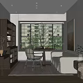 Modern Minimalist Study Room Interior With Large Window Blinds Writing Desk Black Chair And Bookshelf