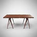 Modern Wooden Dining Table With Unique Leg Design And Natural Wood Grain Surface
