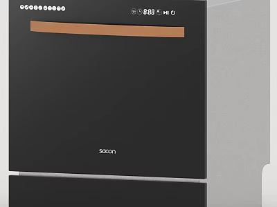 Sacon Modern Black Kitchen Dishwasher With Brown Accent Panel And Digital 3d model