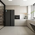 Modern Kitchen Interior Design With White Cabinets Black Appliances Window And Countertop 3d model
