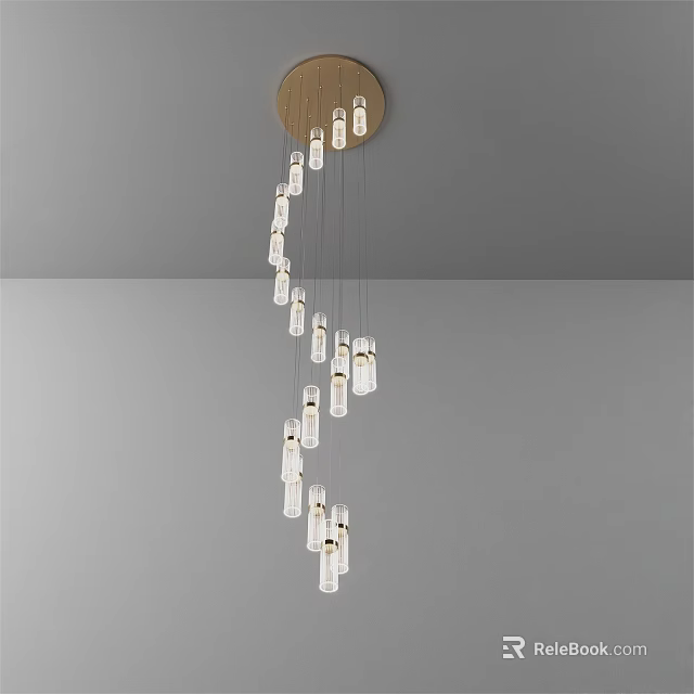 Modern Minimalist Chandelier With Multiple Transparent Tube Lights And Circular Ceiling Base 3d model 