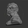 Futuristic Mechanical Character Bust With Silver Metal Intricate Design And Reflective Surface