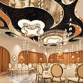 Elegant Luxury Banquet Hall Interior With Decorative Ceiling And Round Tables