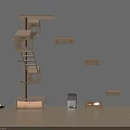 Cat Furniture Accessories Set with Tall Wooden Climbing Tower Wall Shelves Litter Box and Scratcher