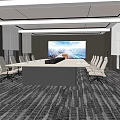 Modern Conference Room Interior With Long Table Large Screen Windows And Comfortable Chairs 3d model