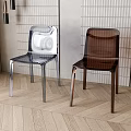 Modern Transparent And Brown Acrylic Dining Chairs With Textured Wall And Wooden Floor