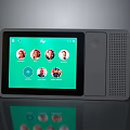 Smart Display With Video Call Interface Showing Contact Avatars And Modern Grey Speaker Panel