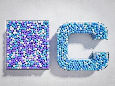 Art Installation Featuring Square And Letter C Made Of Purple Blue Small Balls 3d model