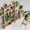 Stylish Multilayer Wooden Shelf With Potted Plants Books Decorative Items And Small Stool