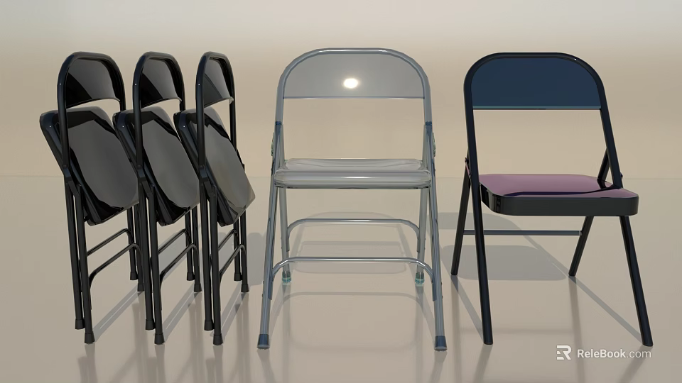 Leisure Folding Chairs With Transparent Dark Blue Black Frames And Purple Seat Cushion 3d model 