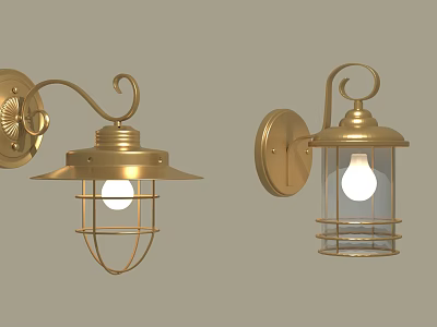 Elegant Golden Wall Lamps With Curved Metal Frame And Glass Shade Lighting 3d model
