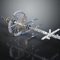 Futuristic Space Station Model Featuring Rotating Wheel Structure Solar Panels And Detailed Connecting Modules