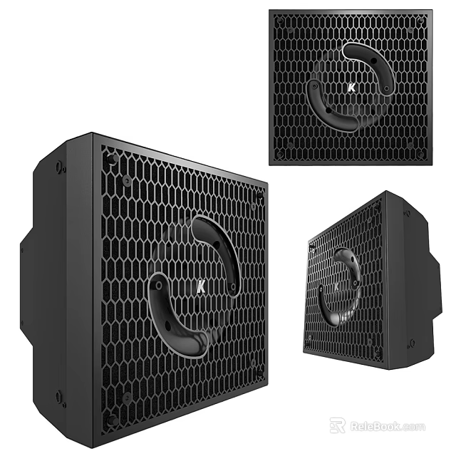 Modern Black Home Audio Speakers With Honeycomb Grille Circular Drivers Shown In Various Angles 3d model 