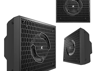 Modern Black Home Audio Speakers With Honeycomb Grille Circular Drivers Shown In Various Angles 3d model
