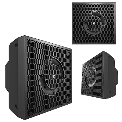 Modern Black Home Audio Speakers With Honeycomb Grille Circular Drivers Shown In Various Angles 3d model