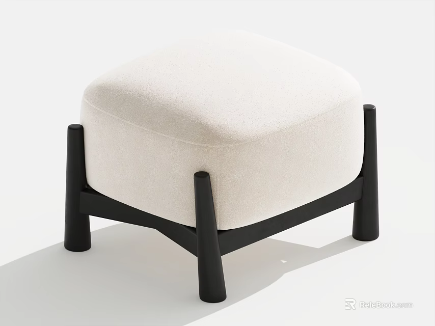 Modern Minimalist Stool With Cream Padded Seat And Black Wooden Legs 3d model 