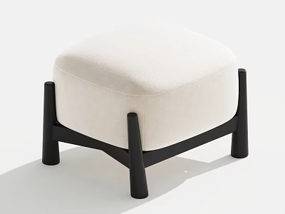 Modern Minimalist Stool With Cream Padded Seat And Black Wooden Legs 3d model