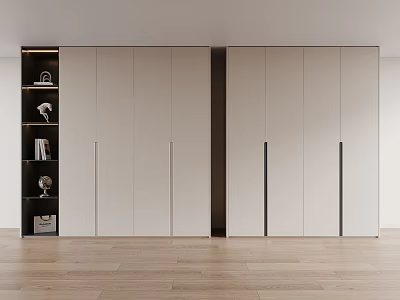 Modern Wardrobe Interior Design With Light Colored Doors And Side Storage Shelves 3d model