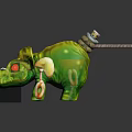 Small Warrior Riding Green Monster Pig With Red Eyes And Weapon
