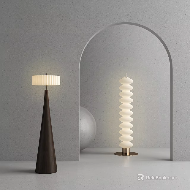 Modern Floor Lamps With Conical Base Striped Shade Spiral Design In Gray Wall Minimalist Interior 3d model 