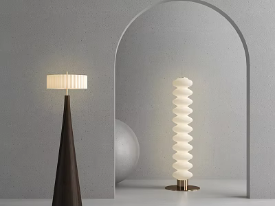 Modern Floor Lamps With Conical Base Striped Shade Spiral Design In Gray Wall Minimalist Interior 3d model