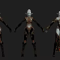 Elven Game And Movie Character With Blue Skin Ornate Black Gold Outfit Red Gem Accents