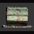 Vintage Green Rusty Equipment Box With 777 Marking On Brick Base