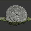 Rustic Circular Stone Carving With Natural Moss And Grass Base 3d model