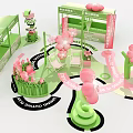 Inflatable Cherry Blossom Decorations With Green Pink Booth Path And Sign For Event