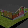 Wooden Residential House With Gray Roof Balcony And Green Grass Surroundings