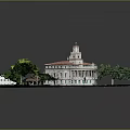 Detailed Architectural Scene Model Featuring Building with Red Roof Trees Roads and Lawn