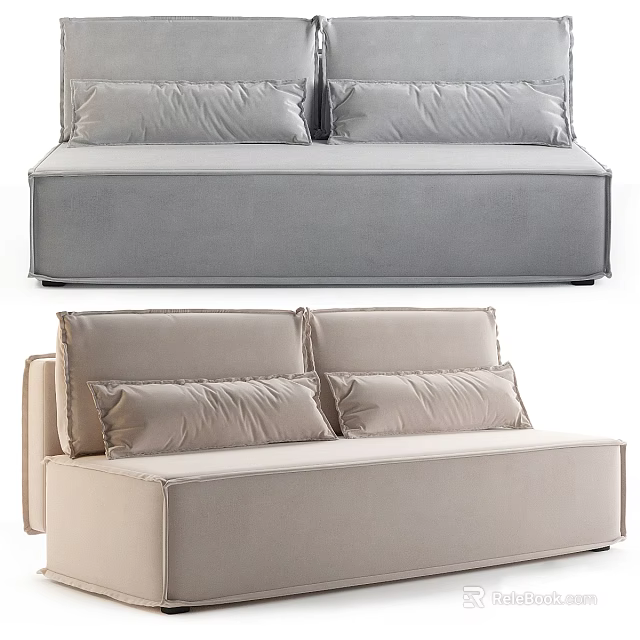 Modern Sectional Sofa In Gray And Beige With Cozy Velvet Upholstery And Soft Cushions 3d model 