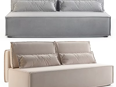 Modern Sectional Sofa In Gray And Beige With Cozy Velvet Upholstery And Soft Cushions 3d model