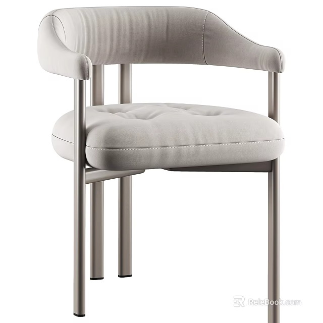 Modern Upholstered Accent Chair With Tufted Seat Padded Armrests And Metal Legs Design 3d model 