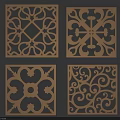 Decorative Carved Lattice Windows With Intricate Floral Patterns On Blue Background