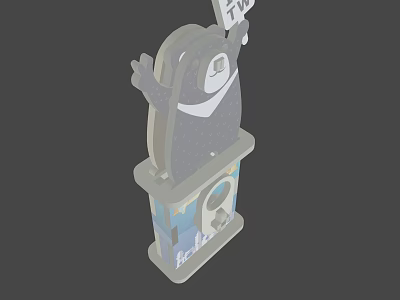 Gray Cartoon Character On Pedestal Holding Food Sign With Feed Design Elements 3d model