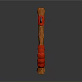Medieval Battle Axe Weapon With Gray Intricate Head And Wooden Red Strapped Handle