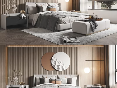Modern Background Double Bed Double Bed 3d model