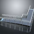 L Shaped Scene Component Platform With Silver Metal Railings Gray Surface And Reflective Base 3d model
