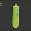 Yellow Cylindrical Gas Cylinder With Red Cap And Striped Text Design