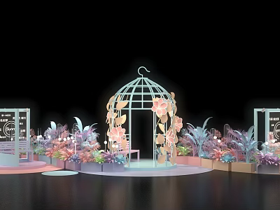 Decorative Garden Pavilion With Metal Frame And Colorful Floral Arrangements 3d model