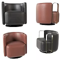 Modern Black and Brown Leather Sofa Stools with Armrests and Round Base 3d model