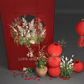 Red Photo Check In Spot with Circular Cutout Red Lanterns Greenery Fu Character Life Style