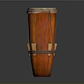 Traditional Orange Wooden Drum With Rope Bound Design And Cylindrical Shape