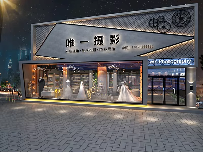 Modern Bridal Wedding Dress Store With Illuminated Window And Wedding Gown 3d model