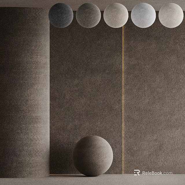 Gray Wall With Vertical Gold Line Gray Sphere On Floor And Suspended Spheres Above 3d model