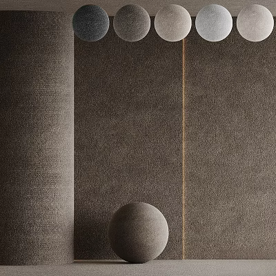 Gray Wall With Vertical Gold Line Gray Sphere On Floor And Suspended Spheres Above 3d model