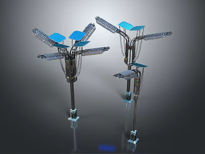 Multi Arm Equipment With Blue Panels And Stable Metal Base Structure 3d model