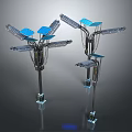 Multi Arm Equipment With Blue Panels And Stable Metal Base Structure 3d model